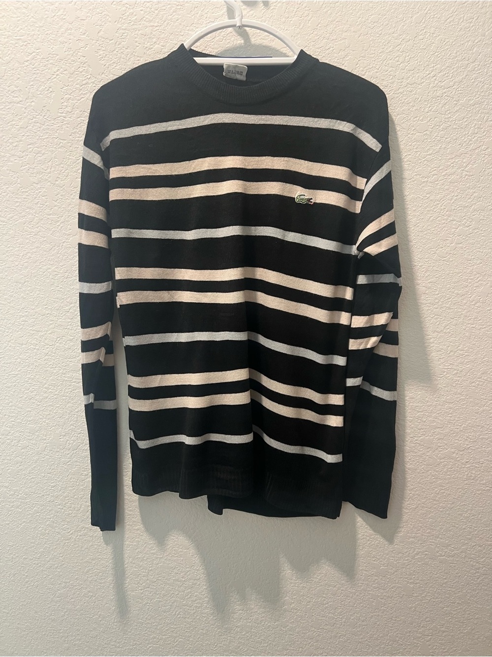 Lacoste Men’s Small Striped Lightweight Crewneck Sweater Crocodile Logo
